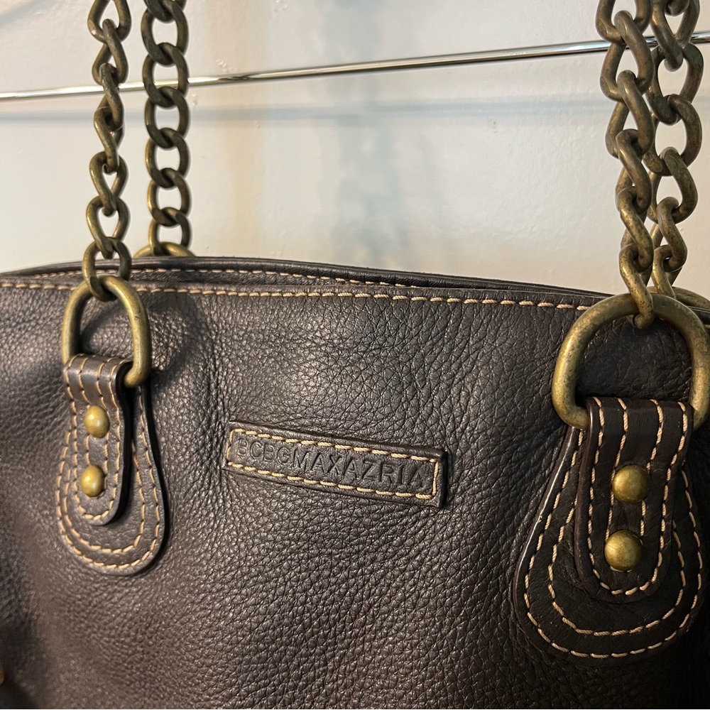 BCBGMAXAZRIA hobo brown leather bag purse satchel 2 ways to wear w/metal accents - Picture 10 of 12